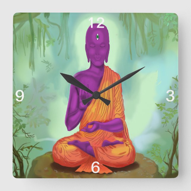Alien Buddha Meditation Quadratische Wanduhr (Vorderseite)