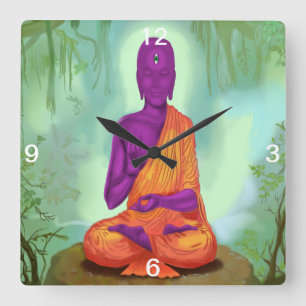 Alien-Buddha-Meditationswanduhr Quadratische Wanduhr