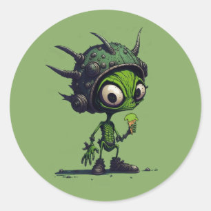 Alien Cartoon-Design isst Eiscreme-Kegel Cool Runder Aufkleber