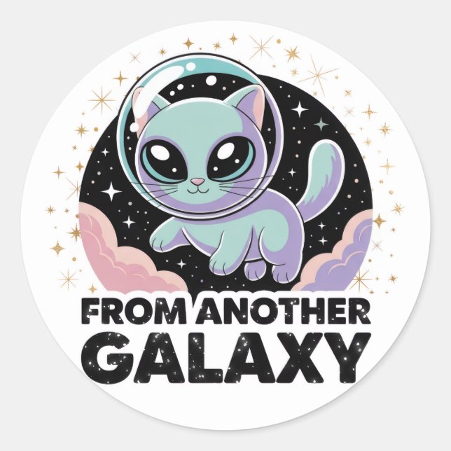 Alien Cat Cosmic Design Space Kitty Sci-Fi Artwork Runder Aufkleber (Vorderseite)