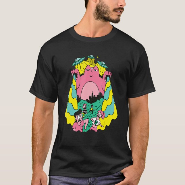 Alien Cat Entführung von Menschen Ufo T-Shirt (Vorderseite)