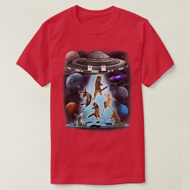 Alien Cat Flying Saucer Outer Space Planets Scienc T-Shirt (Design vorne)