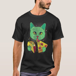 Alien Cat Funny Eat Pizza Taco Space Cats Kitty Lo T-Shirt
