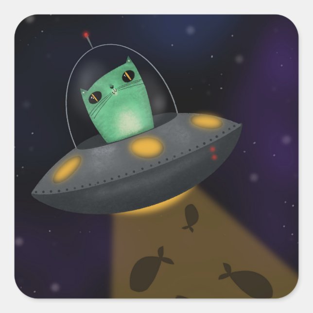 Alien Cat Quadratischer Aufkleber (Vorderseite)