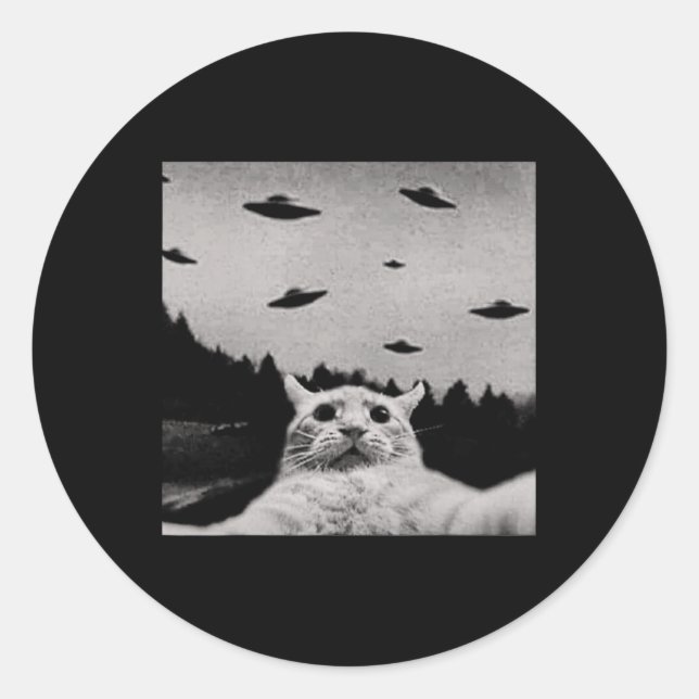 Alien Cat Ufo - Classic Fit Runder Aufkleber (Vorderseite)