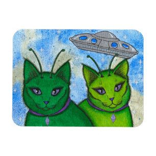 Alien Cats UFO Space Fantasy Cat Art Magnet