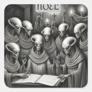 Alien Christmas Carol Choir Quadratischer Aufkleber