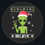 Alien Christmas Sweater glauben Funny Xmas Alien S Runder Aufkleber<br><div class="desc">Alien Christmas Sweater glauben Funny Xmas Alien Weihnachtsmannmütze</div>