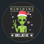 Alien Christmas Sweater glauben Funny Xmas Alien S Runder Aufkleber<br><div class="desc">Alien Christmas Sweater glauben Funny Xmas Alien Weihnachtsmannmütze</div>