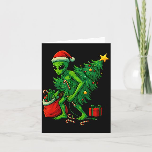 Alien Christmas Tree Lights Xmas Boys Men  Karte (Vorderseite)