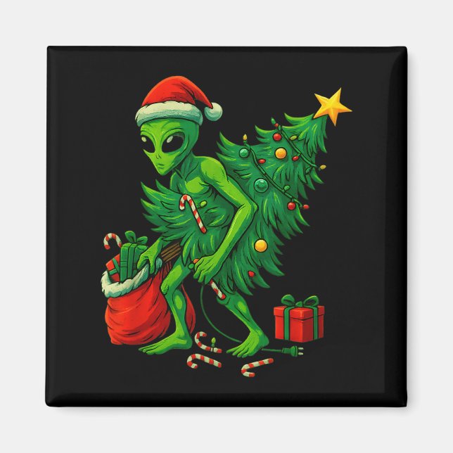 Alien Christmas Tree Lights Xmas Boys Men  Magnet (Vorne)