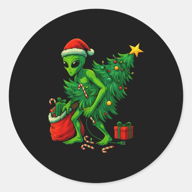 Alien Christmas Tree Lights Xmas Boys Men  Runder Aufkleber (Vorderseite)