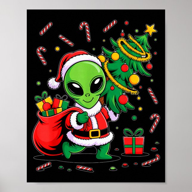 Alien Christmas Tree Lights Xmas Funny Alien  Poster (Vorne)