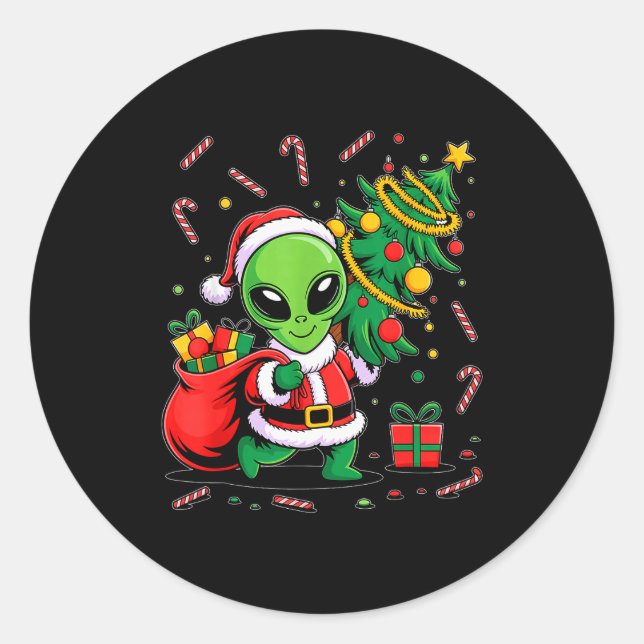 Alien Christmas Tree Lights Xmas Funny Alien  Runder Aufkleber (Vorderseite)