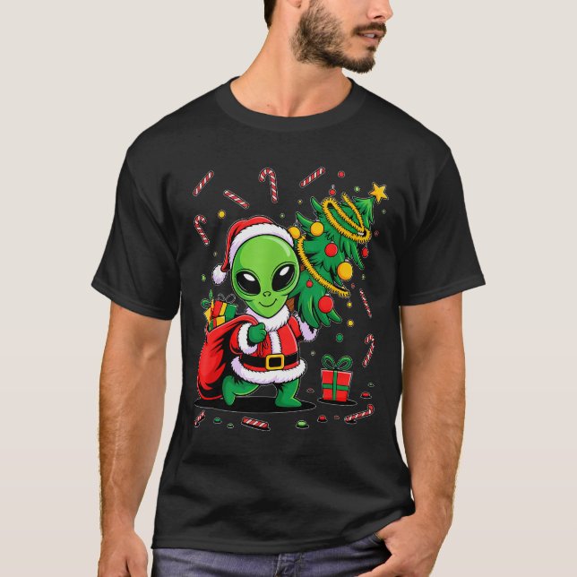 Alien Christmas Tree Lights Xmas Funny Alien  T-Shirt (Vorderseite)