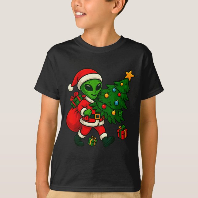 Alien Christmas Tree Xmas Lights Funny Holiday Men T-Shirt (Vorderseite)