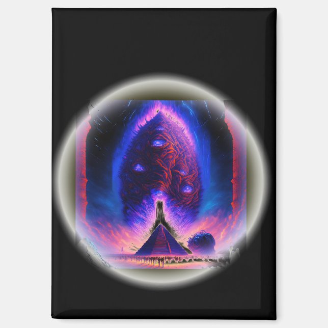 Alien Cocoon Hovers oberhalb der Pyramiden Crowd W Magnet (Vorderseite)