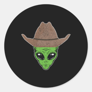 Alien Cowboy Hat Fun Halloween-Geschenk für den We Runder Aufkleber
