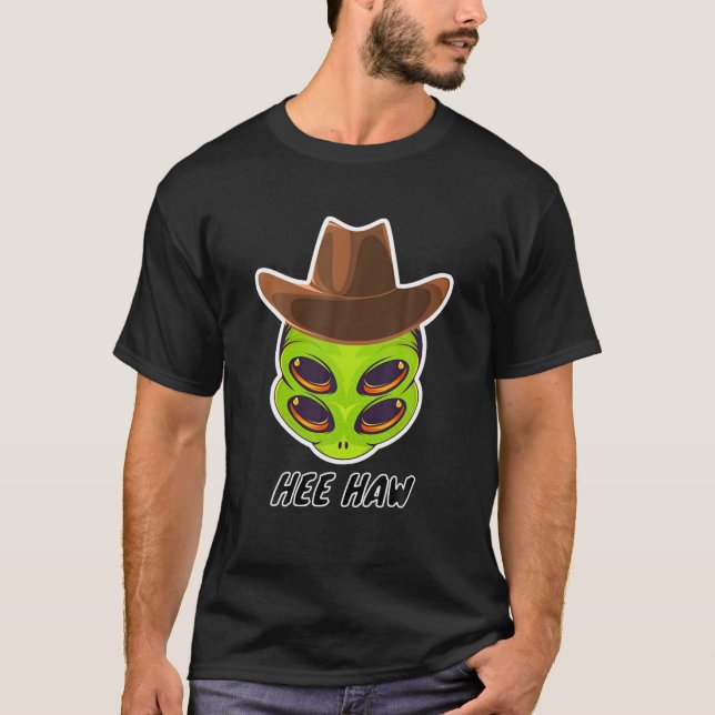 Alien Cowboy Hat Funny Halloween Outer Space Lover T-Shirt (Vorderseite)