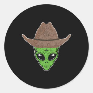 Alien Cowboy Hat lustiges Halloween-Geschenk für W Runder Aufkleber