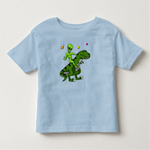 Alien, das T-Rex Dinosaurier-Raum UFO reitet Kleinkind T-shirt