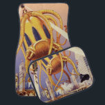 Alien der Vintagen Science Fiction Automatte<br><div class="desc">Vintage Illustration Außerirdischen und Roboter Science Fiction Bild mit einem großen futuristischen Alien Oktopus wie Monster einmarschieren in einer Stadt und sammeln einen Bus voller Menschen. Ein Retro-Sci-fi-Comic Buch-Design mit einem Geschöpf zerstört eine Metropole der Zukunft und die Menschen fallen aus dem Bus auf den städtischen Boden unten.</div>