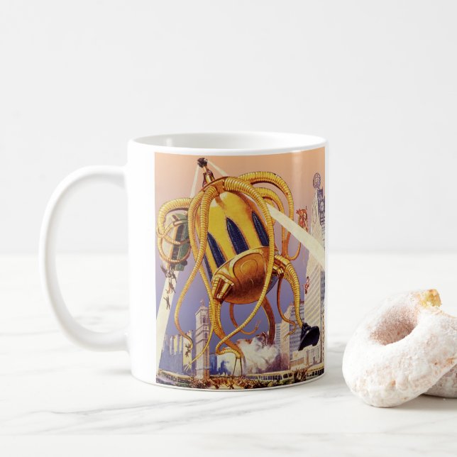 Alien der Vintagen Science Fiction Kaffeetasse (Mit Donut)