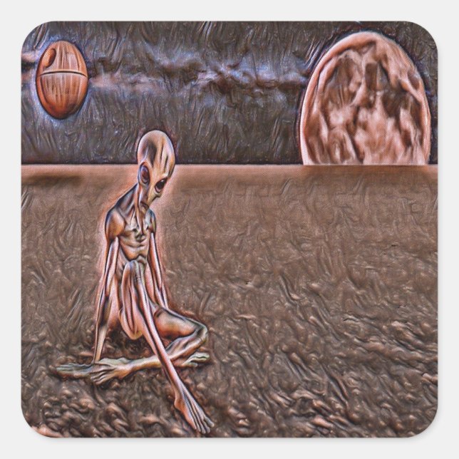 Alien des braunen Raums Quadratischer Aufkleber (Vorderseite)