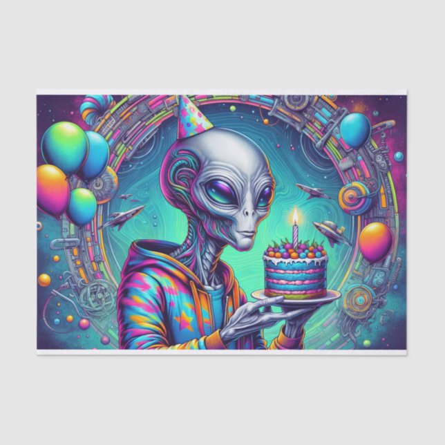 Alien, die Birthday Cake hält Seidenpapier (Vorderseite)