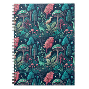 Alien-Dinosaur-Sci-Fi-Neon-Pilzwald-Muster Notizblock