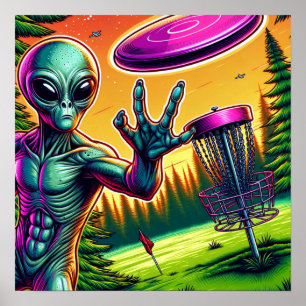 Alien Disk Golf Button-Aktionskorb Poster