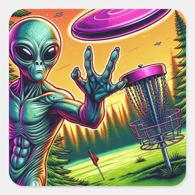 Alien Disk Golf Button-Aktionskorb Quadratischer Aufkleber (Vorderseite)