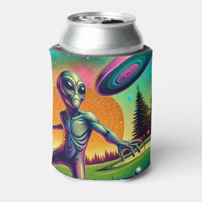Alien Disk Golf mit Planet Backgroud Dosenkühler (Kanne Rückseite)