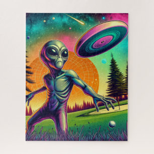 Alien Disk Golf mit Planet Backgroud Puzzle