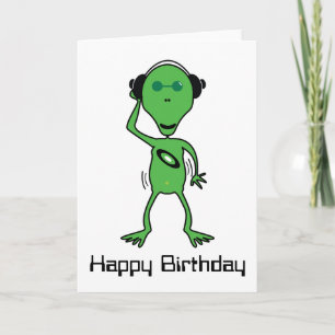 Alien DJ Birthday Card Karte
