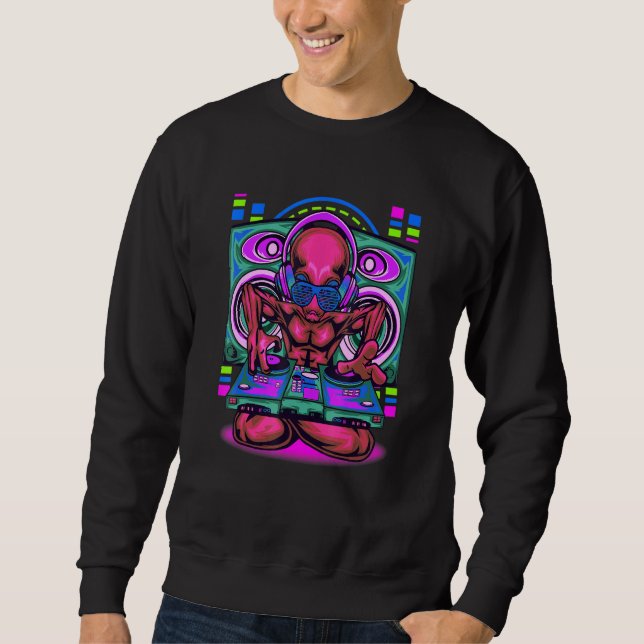Alien Dj Inspirierte Alien Turntable in Verbindung Sweatshirt (Vorderseite)