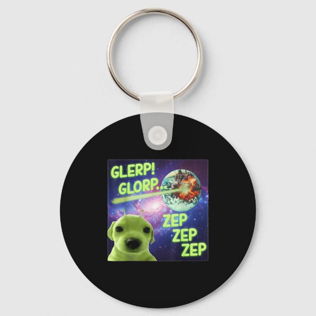 Alien Dog Meme Glerp Glorp Funny Space Laser Gift  Schlüsselanhänger (Vorderseite)