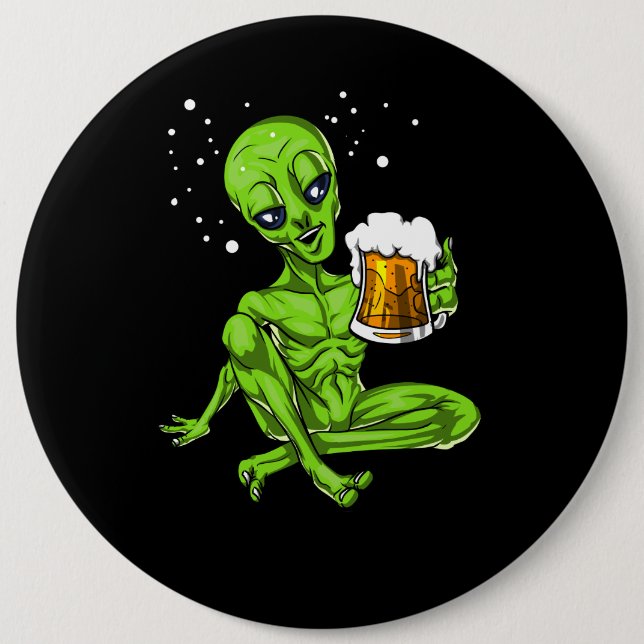 Alien Drinks Bier Space UFO Kosmisches Party Button (Vorderseite)