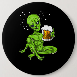 Alien Drinks Bier Space UFO Kosmisches Party Button