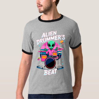 Alien Drummers Beat T - Shirt - Funky Alien Graphi