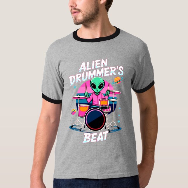 Alien Drummers Beat T - Shirt - Funky Alien Graphi (Vorderseite)