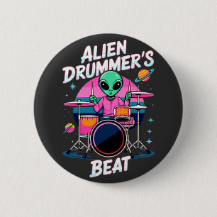 Alien Drummers Beat T - Shirt - Funky Alien Graphi Button