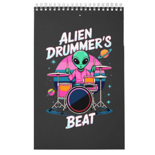 Alien Drummers Beat T - Shirt - Funky Alien Graphi Kalender