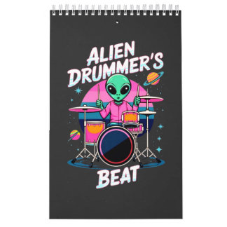 Alien Drummers Beat T - Shirt - Funky Alien Graphi Kalender