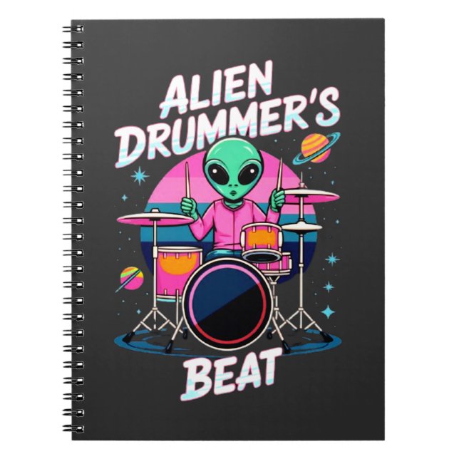 Alien Drummers Beat T - Shirt - Funky Alien Graphi Notizblock (Vorderseite)