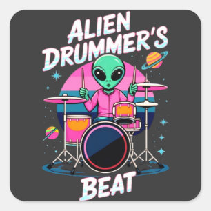 Alien Drummers Beat T - Shirt - Funky Alien Graphi Quadratischer Aufkleber
