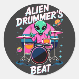 Alien Drummers Beat T - Shirt - Funky Alien Graphi Runder Aufkleber