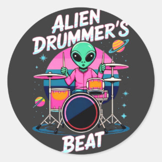 Alien Drummers Beat T - Shirt - Funky Alien Graphi Runder Aufkleber