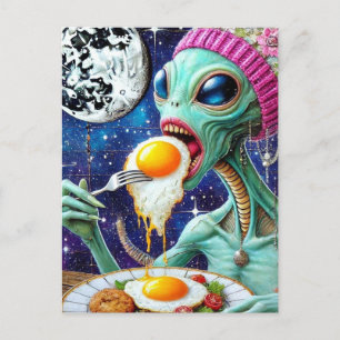 Alien Eating Fried Eggs Postkarte