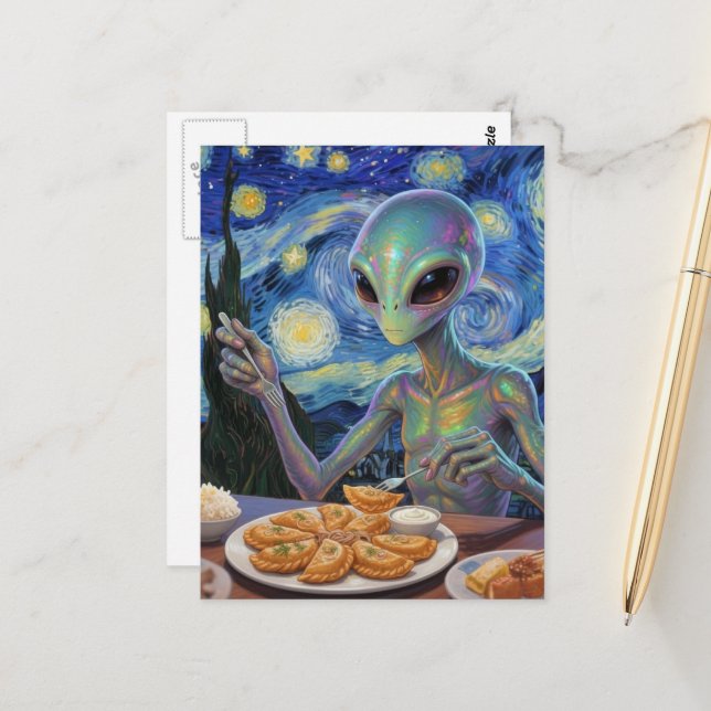 Alien Eating Perogies Postkarte (Vorderseite/Rückseite Beispiel)